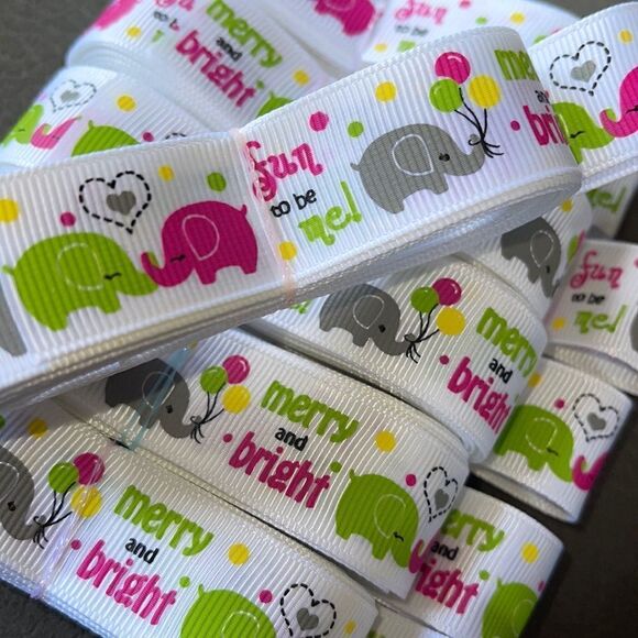 Grosgrain Ribbon 7/8” 5 yards 5/$20 NEW merry & bright elephants fun to be me - Picture 7 of 9